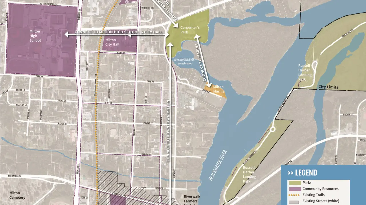 Carpenter’s Riverfront Park Master Plan by TSW, Atlanta - Existing land use and trails map