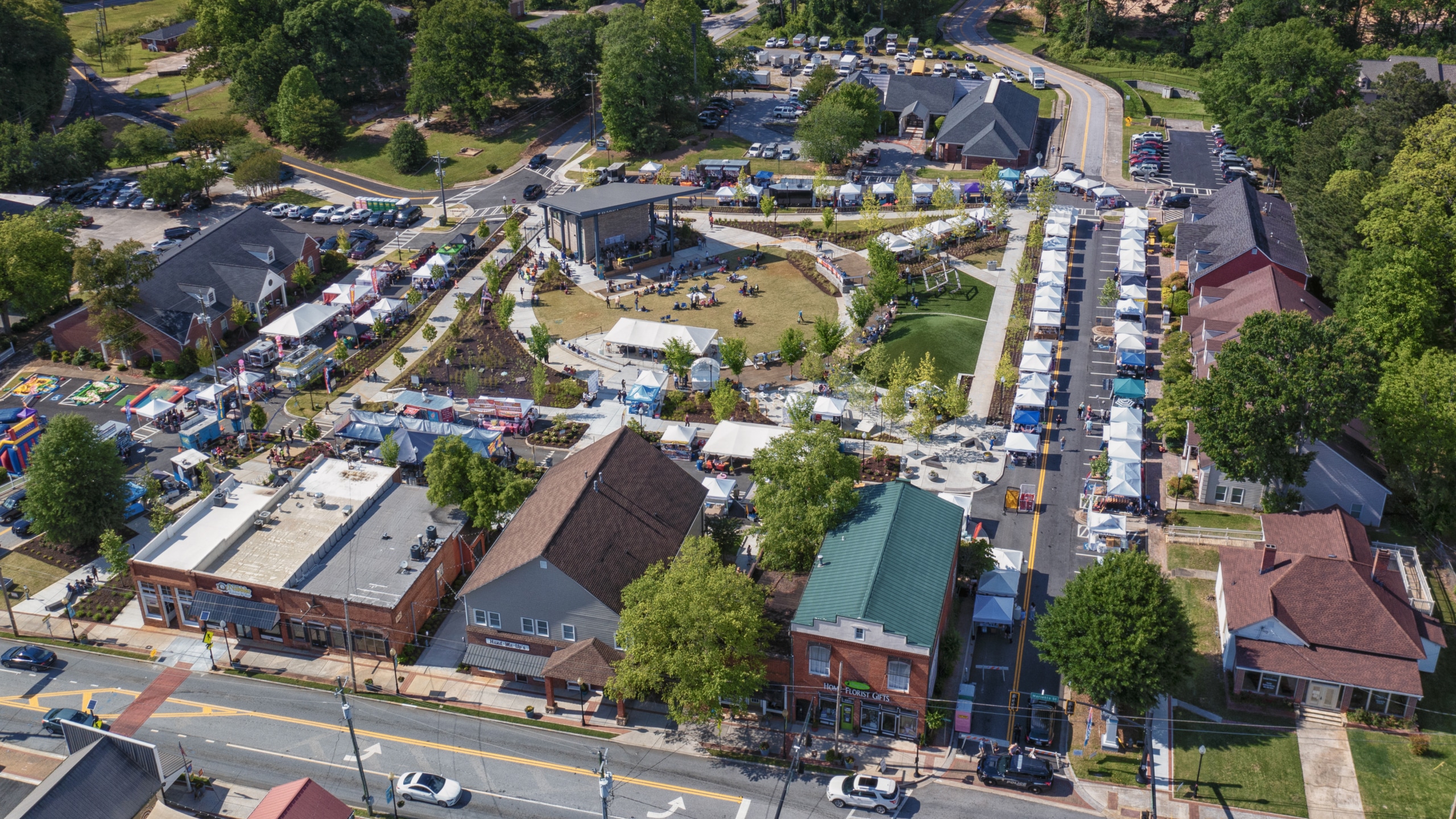 Powder Springs Town Green Grand Opening as seen from above. Drone shot by David Lintott, May 2021