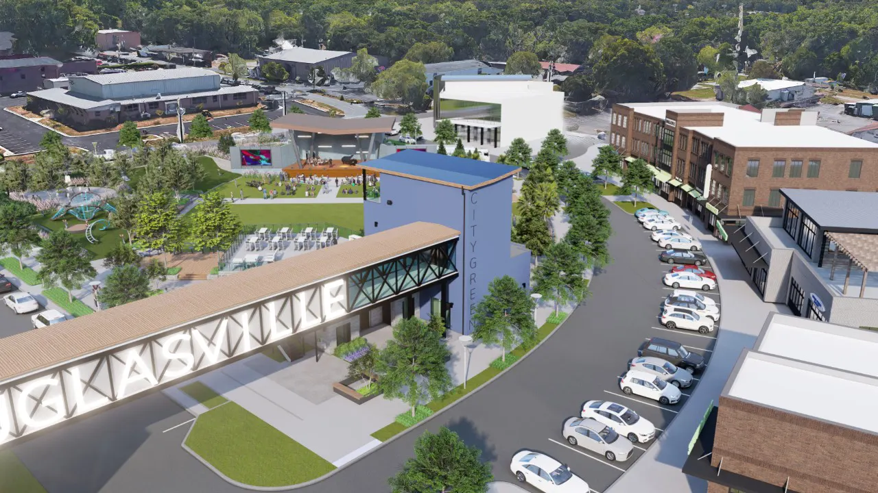 Douglasville Downtown Greenspace and amphitheater flex lawn by TSW, Atlanta