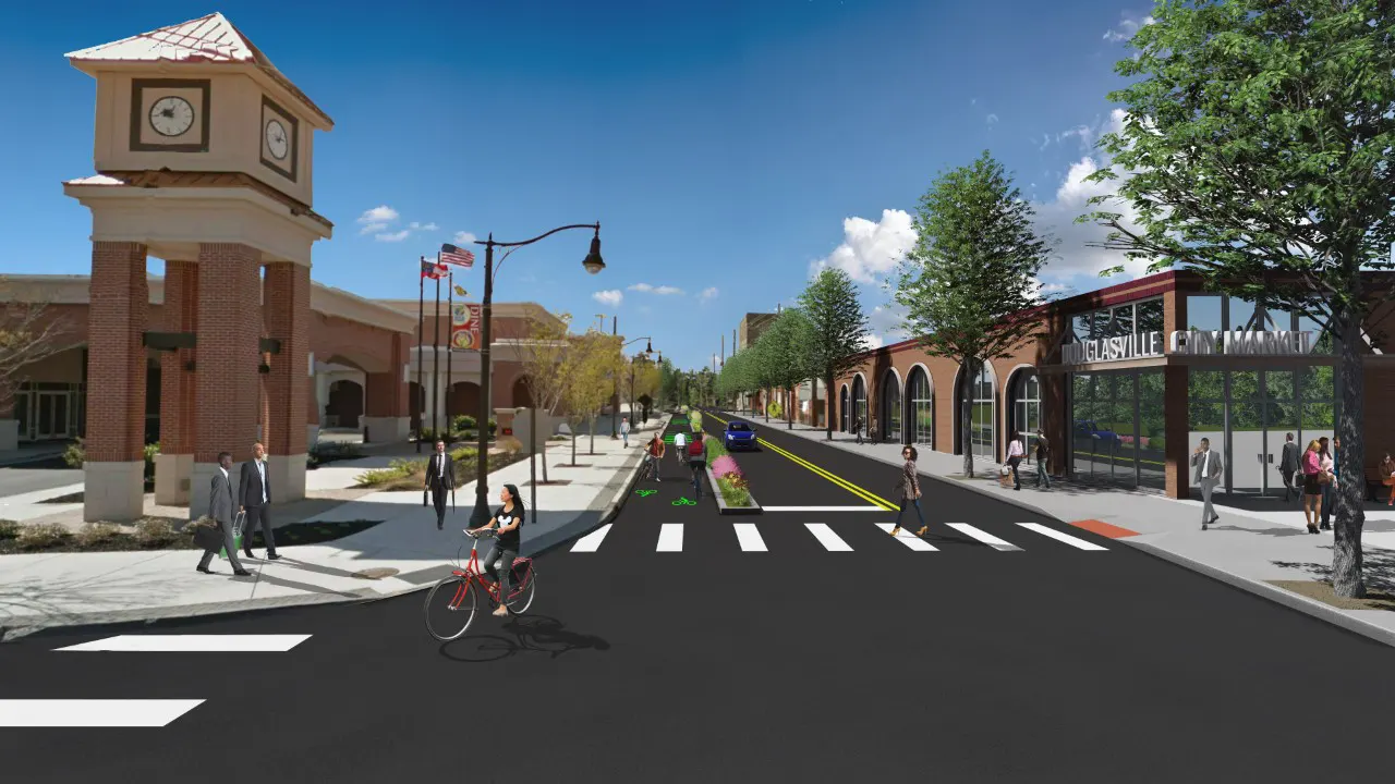 Strategic Plan by TSW, Atlanta - 3D rendering of commercial area facing a streetscape