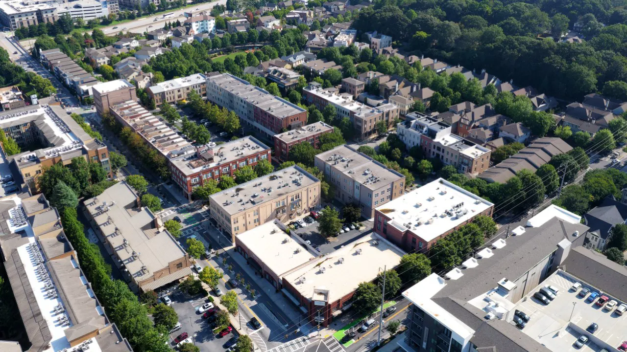 Glenwood Park a new urbanism Sustainable Community Development by TSW - Aerial view depicting the urban fabric of the design.