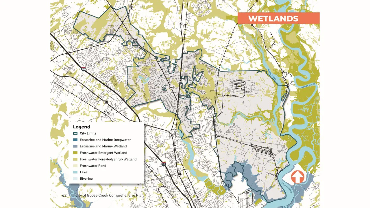 Goose Creek 2030 Comprehensive Plan Charleston South Carolina by TSW Atlanta - Wetlands Map