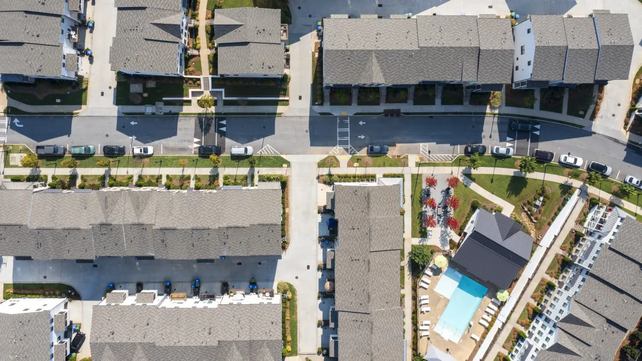 Manchester Street Development by TSW's Planning Studio. Alley Loaded Townhomes surrounding one of the community pool areas and club houses