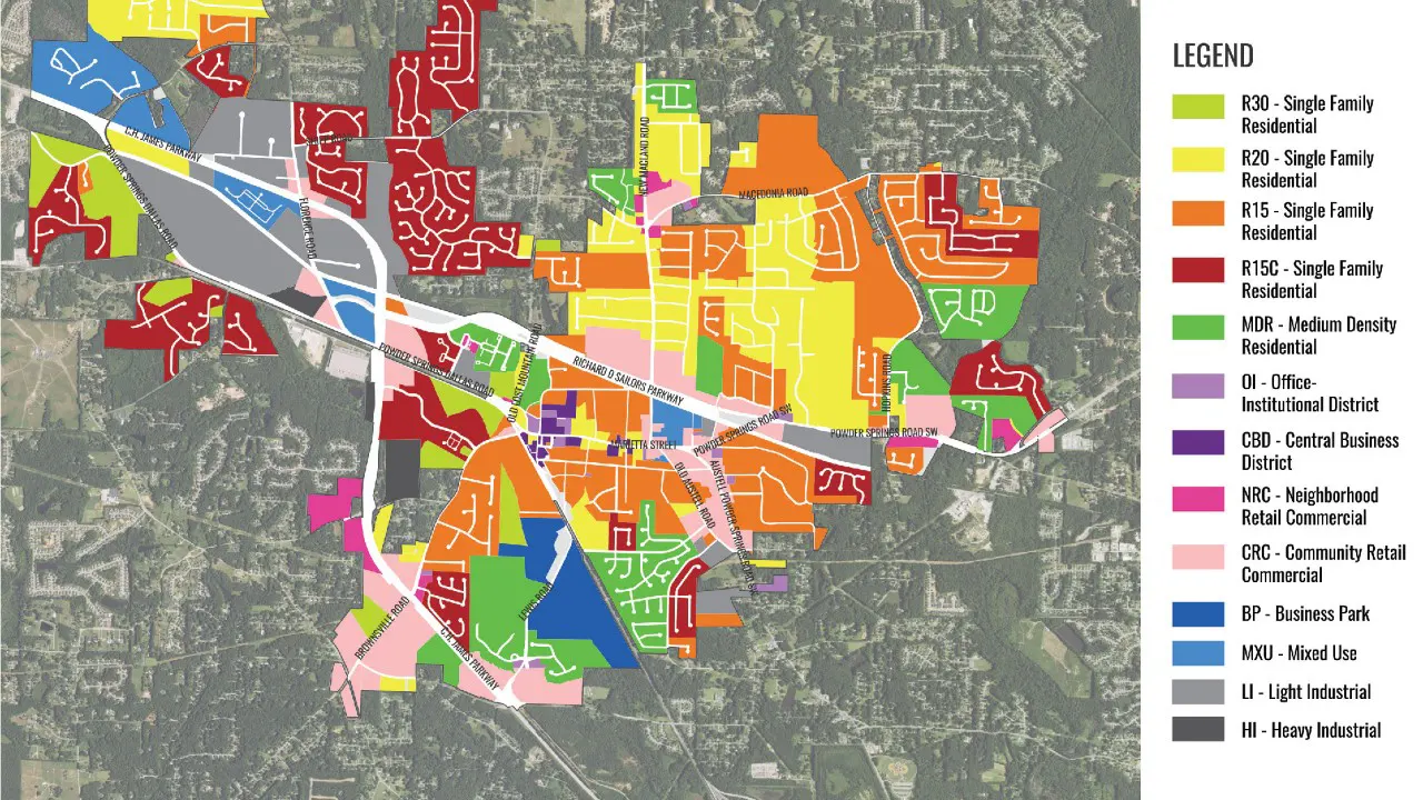 Powder Springs LCI by TSW, Atlanta - Plan Graphic of zoning categories