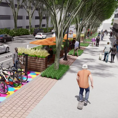 TSW, Atlanta, Landscape Architecture Studio Project, Urban Design - Spring Street and West Peachtree Parklet Design Midtown Alliance Tactical Urbanism