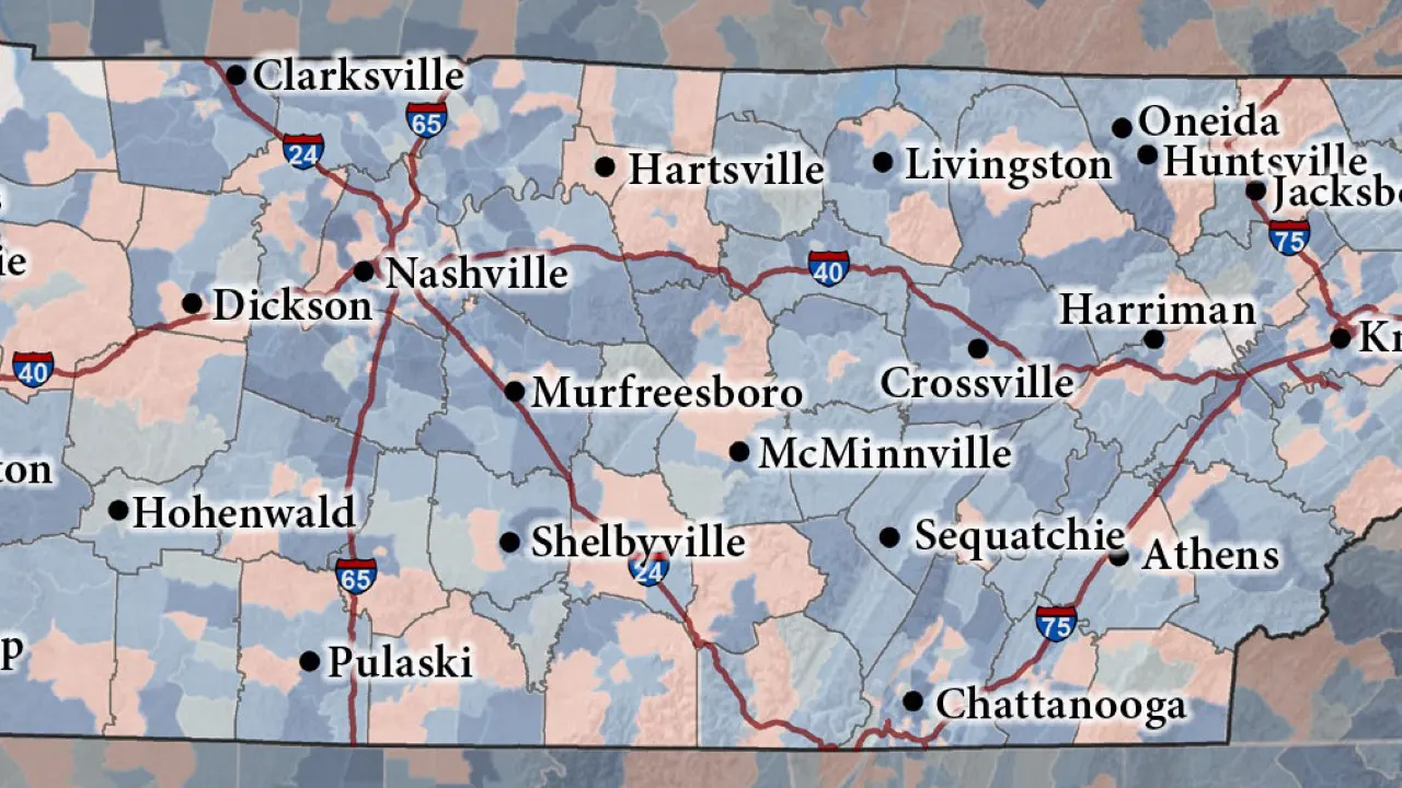 Tennessee Colleges of Applied Technology by TSW, Atlanta - Partial map of the state of TN