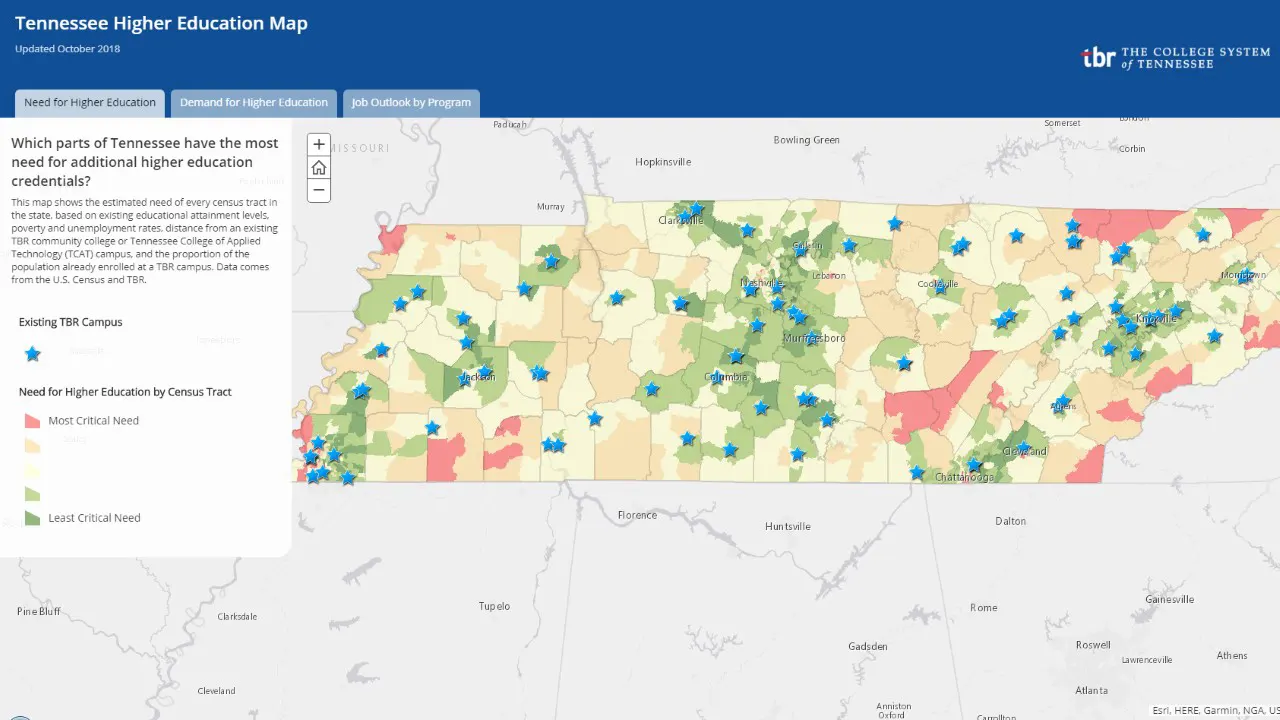 Tennessee Board of Regents Statewide Demographic and Labor Market Analysis by TSW, Atlanta - Higher Education Map