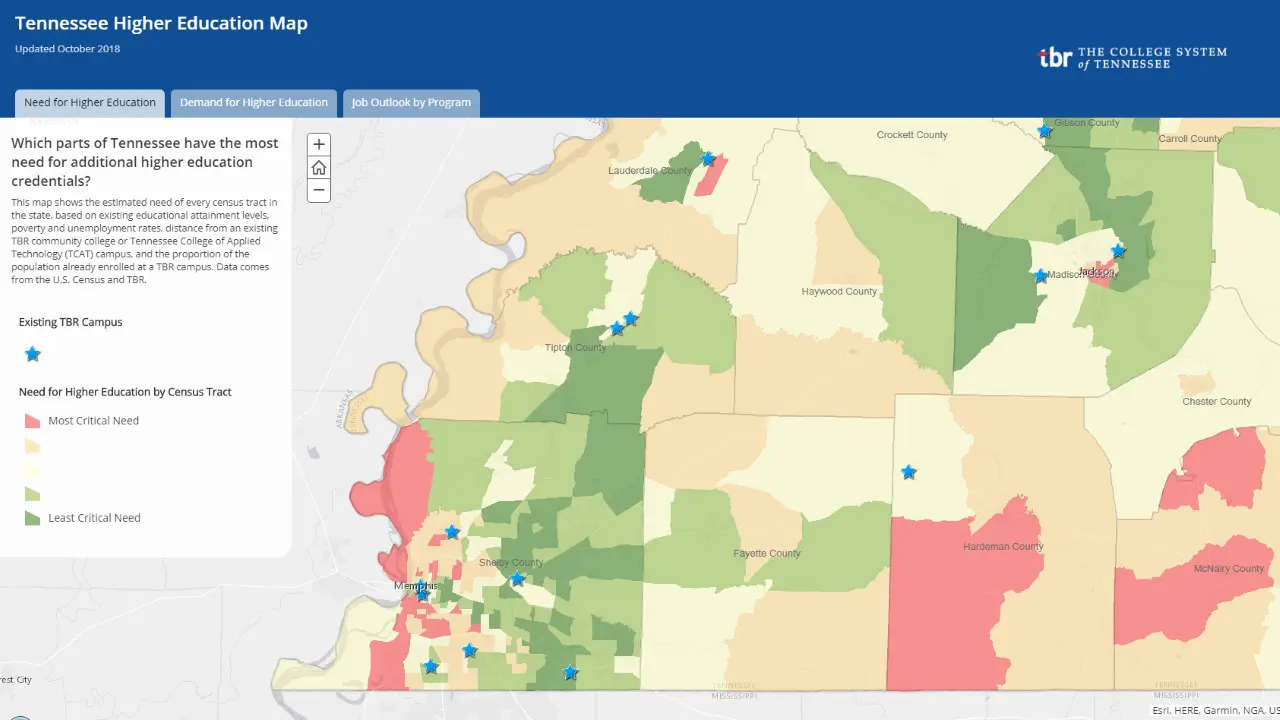 Tennessee Board of Regents Statewide Demographic and Labor Market Analysis by TSW, Atlanta - Higher Education Map