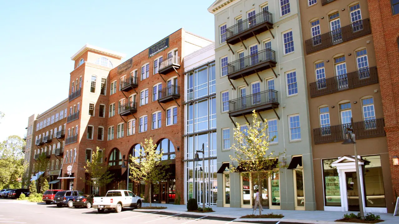 City of Woodstock Downtown Residential and Commercial Development by TSW. View of the main commercial building